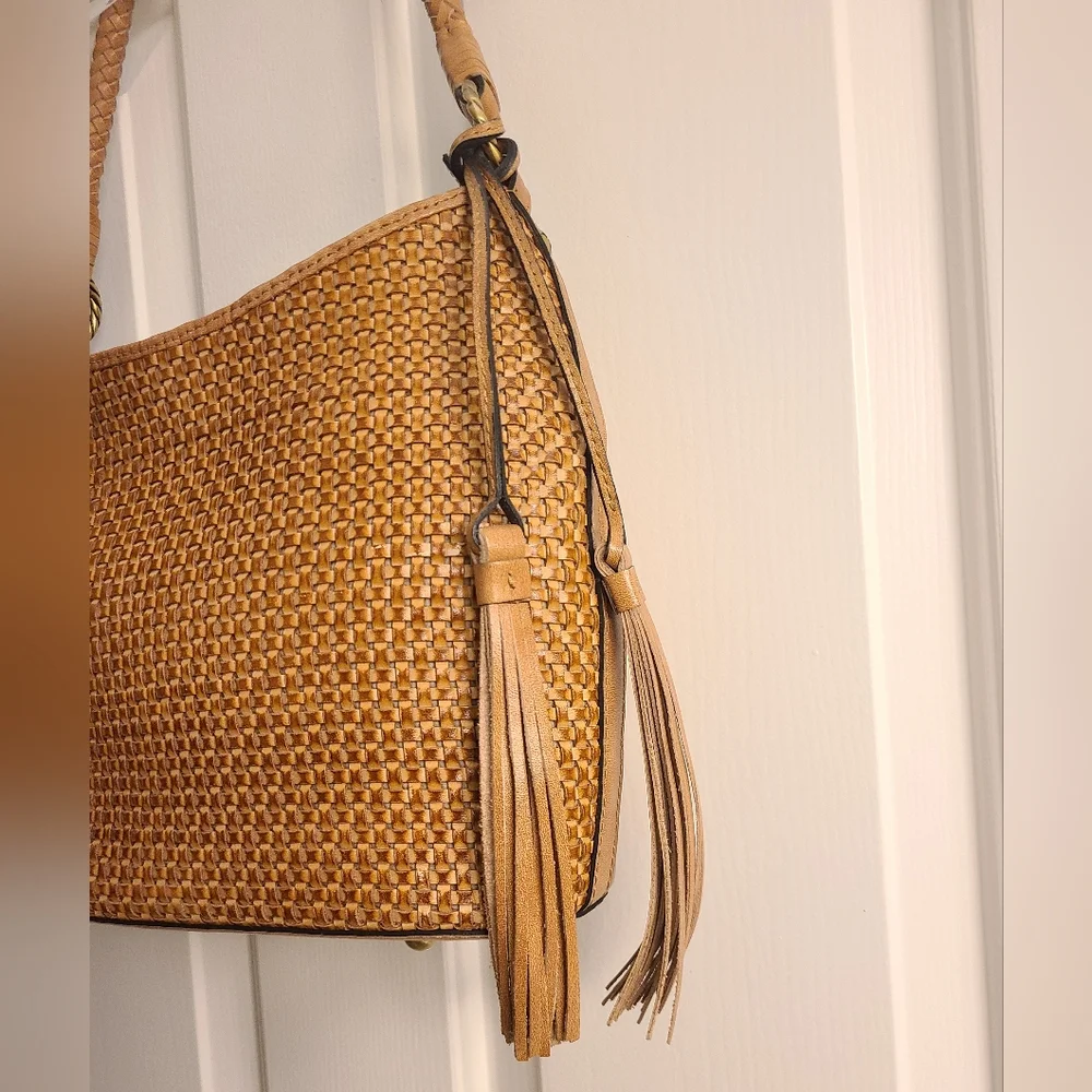 Patricia Nash Lt Brown Castelli Woven Leather Hobo Shoulder Bag
